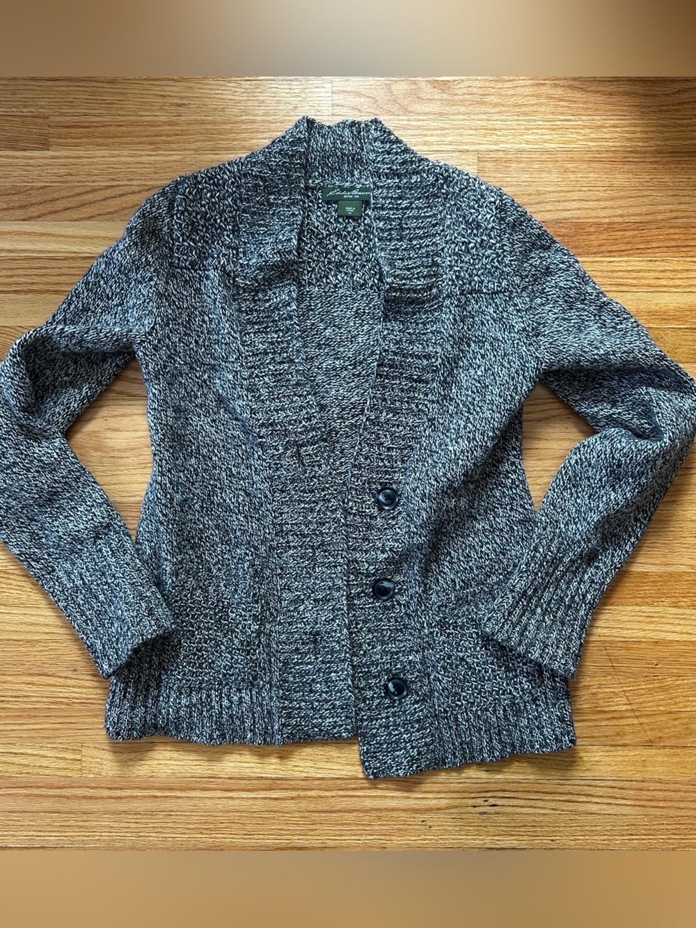 Eddie Bauer Gray Marled Shawl Collar Button Wool Blend Sweater Sz XS
